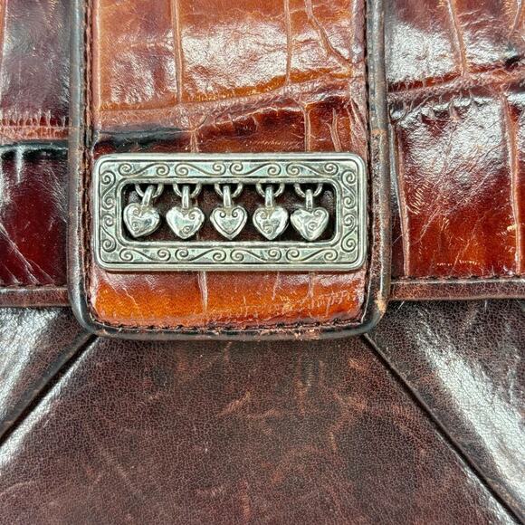 Brighton Wallet Brown Reptile Embossed Leather Floating Heart Folding Checkbook - Picture 2 of 9